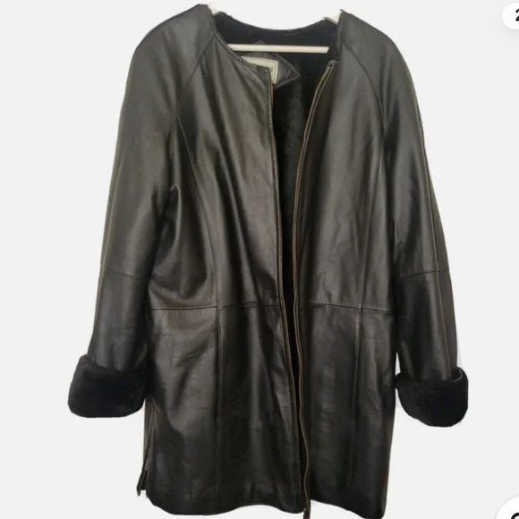 leather & Faux Fur reversible vintage coat - Picture 2 of 5